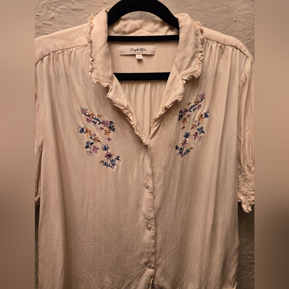 Embroidered Boho Blouse | Ruffle Collar Floral Viscose Top | Cottagecore - Picture 3 of 12